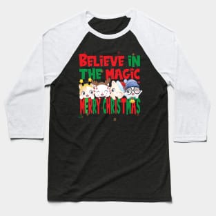 Cute Cats Kittens - Believe in the Magic Merry Christmas - Cat Lovers Xmas Secret Santa Baseball T-Shirt